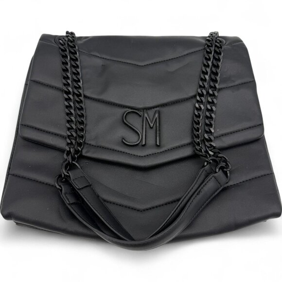 Steve Madden Black Quilted Chain Strap Shoulder Bag With Magnetic Closure & Spac - Picture 1 of 4